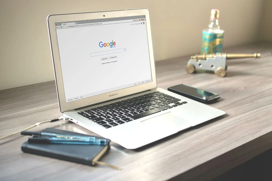 Modern office scene with digital marketing strategy displayed on a computer screen, well suited for business technology themes.